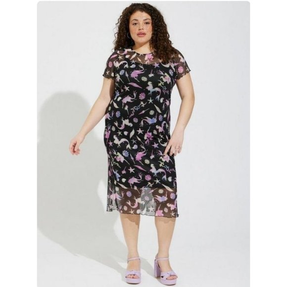 Torrid Disney The Little Mermaid Midi Mesh T Shirt Dress Plus Size 1X Black - Picture 9 of 9
